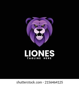 Logo Vector Ilustración Estilo de color gradiente de león.