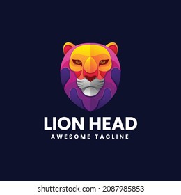 Vector Logo Illustration Lion Head Gradient Colorful Style.