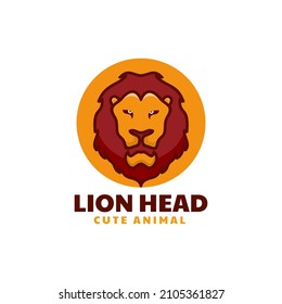 Vector Logo Illustration Lion Head Simple Mascot Style.