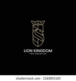 Vector Logo Illustration Lion Kingdom Line Art Style.