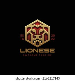 Vector Logo Illustration Lion Line Art Style.
