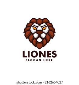 Vector Logo Illustration Lion Simple Mascot Style.