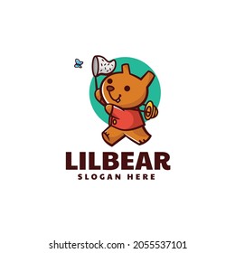 Logo Vector Ilustración Pequeño Estilo Mascota Simple Del Oso Pequeño.