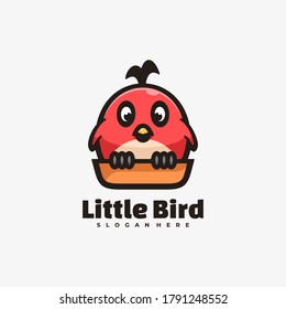 Vector Logo Illustration Little Bird Simple Mascot Style.