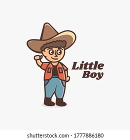 Vector Logo Illustration Little Boy Simple Mascot Style.