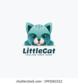 Vector Logo Illustration Little Cat Gradient Colorful Style.