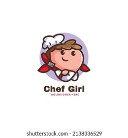 Vector Logo Illustration Little Chef Mascot Cartoon Style.