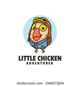 Vector Logo Illustration Little Chicken Mascot Cartoon Style.
