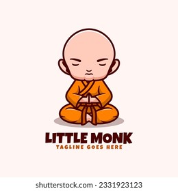 Vector Logo Illustration Little Monk Mascot Cartoon Style.