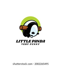 Vector Logo Illustration Little Panda Mascot Cartoon Style.