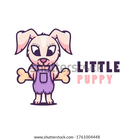 Vector Logo Illustration Little Puppy Mascot Cartoon Style.