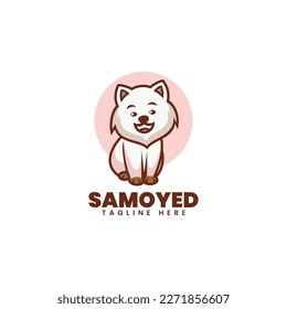 Vector Logo Illustration Little Samoyed Mascot Cartoon Style.