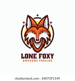 Vector Logo Illustration Lone Fox Simple Mascot Style.