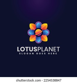 Vector Logo Illustration Lotus Planet Gradient Colorful Style.