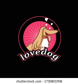 Vector Logo Illustration Love Dog Cute Cartoon Style.