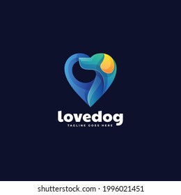 Vector Logo Illustration Love Dog Gradient Colorful Style.