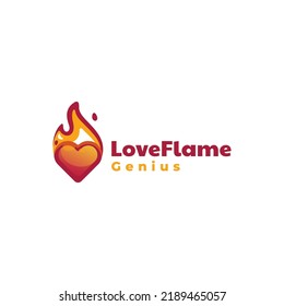 Vector Logo Illustration Love Flame Simple Mascot Style.
