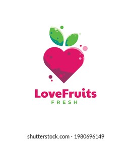 Vector Logo Illustration Love Fruit Simple Mascot Colorful Style.