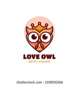 Vektorlogo Illustration Love Owl Simple Mascot Style.