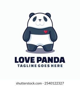 Vector Logo Illustration Love Panda Mascot Cartoon Style