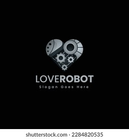 Vector Logo Illustration Love Robot  Gradient Colorful Style