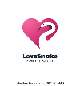 Vector Logo Illustration Love Snake Negative Space Style.