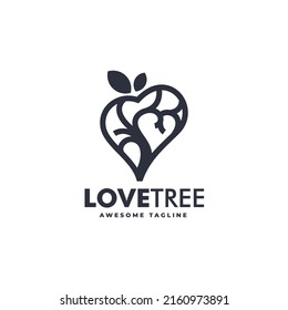 Vektorlogo Illustration Love Tree Line Art Style.