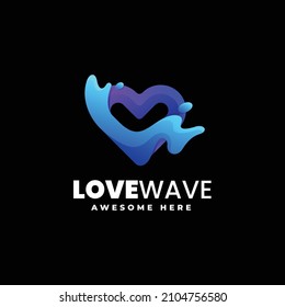 Vector Logo Illustration Love Waves Gradient Colorful Style.