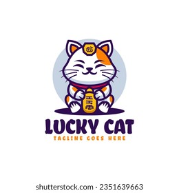 Vector Logo Illustration Lucky Cat Mascot Cartoon Style. svg