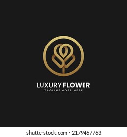 Vector Logo Illustration Luxury Flower Line Art Gradient Style.