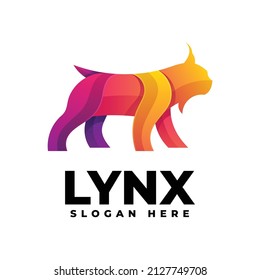 Vector Logo Illustration Lynx Gradient Colorful Style.