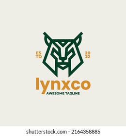 Vector Logo Illustration Lynx Line Art Style.