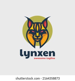 Vector Logo Illustration Lynx Simple Mascot Style.