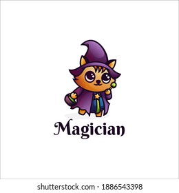 Vector Logo Illustration Magician Mascot Cartoon Style.