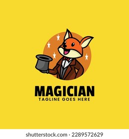 Vector Logo Illustration Magician Mascot Cartoon Style.