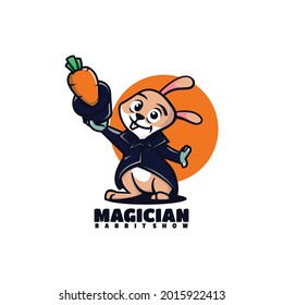 Vector Logo Illustration Magician Rabbit Mascot Cartoon Style.