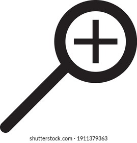 Vector logo illustration of a magnifying glass icon with a plus sign
