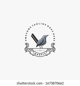 Vector Logo Illustration Magpie Bird Vintage Badge Style.