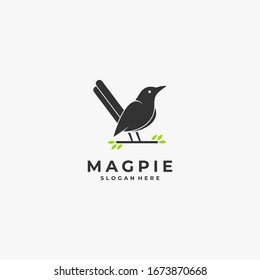 Vector Logo Illustration Magpie Bird Silhouette Style.