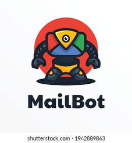 Logotipo vectorial Ilustración Correo Robot Simple Mascot Style.