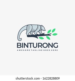 Vector Logo Illustration Malay Civet Cat With Tree Line Art