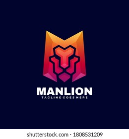 Vector Logo Illustration Man Lion Gradient Colorful Style.