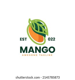 Vector Logo Illustration Mango Love Simple Mascot Style.