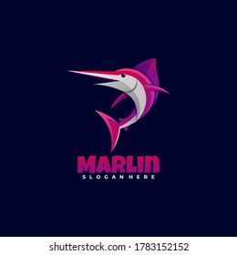 Vector Logo Illustration Marlin Gradient Colorful Style.