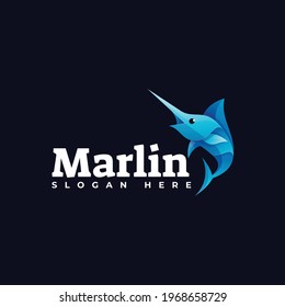 Vector Logo Illustration Marlin Gradient Colorful Style.