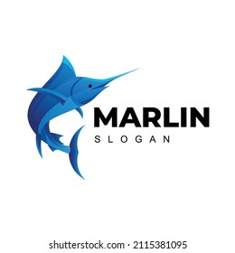 Vector Logo Illustration Marlin Gradient Colorful Style.