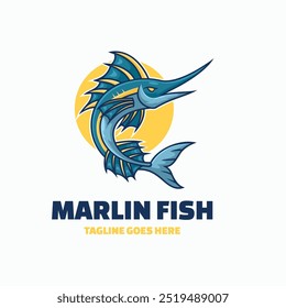 Ilustração de logotipo de vetor Marlin estilo mascote simples