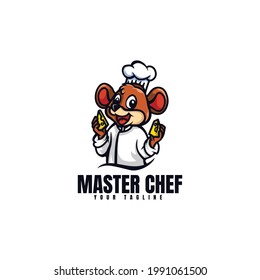 Vector Logo Illustration Master Chef Mouse Mascot Cartoon Style.