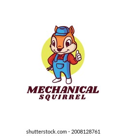 Vector Logo Illustration Mechanical Squirrel Mascot Cartoon Style.