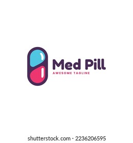 Vector Logo Illustration Med Pill Simple Mascot Style.